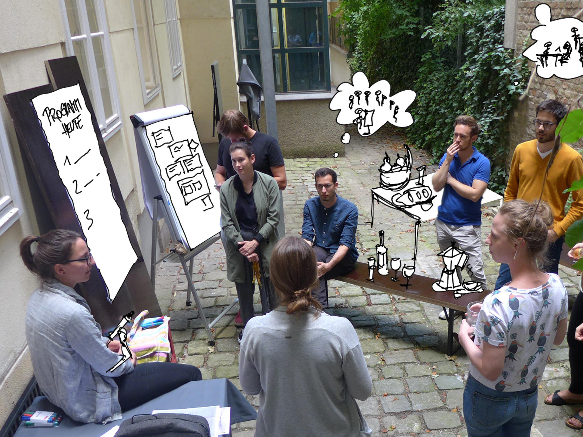 eine Gruppe von Menschen arbeitet im Workshop mit einem Flipchart